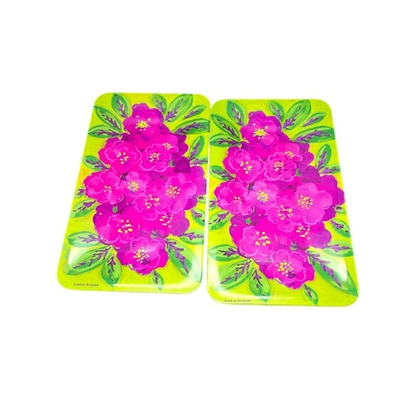 Isabelle De Borchgrave Set Of 2 Bright Floral Melamine Serving Trays DH1321 - Picture 8 of 10